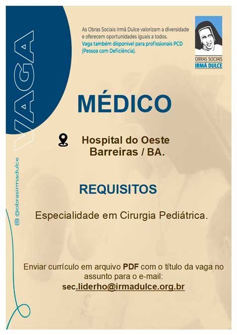 Hospital do Oeste abre oportunidade de trabalho