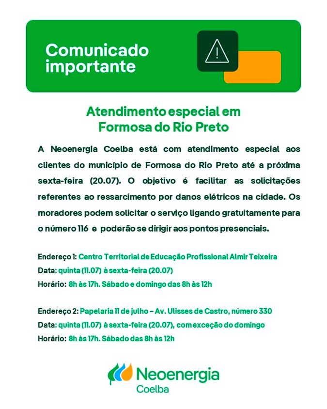 Atendimento especial Neoenergia Coelba