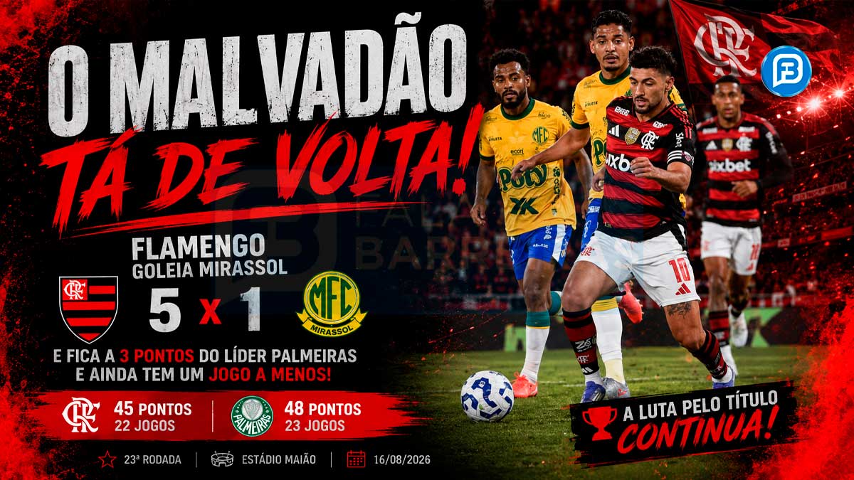 Flamengo goleia Mirassol e fica a 3 pontos do Palmeiras