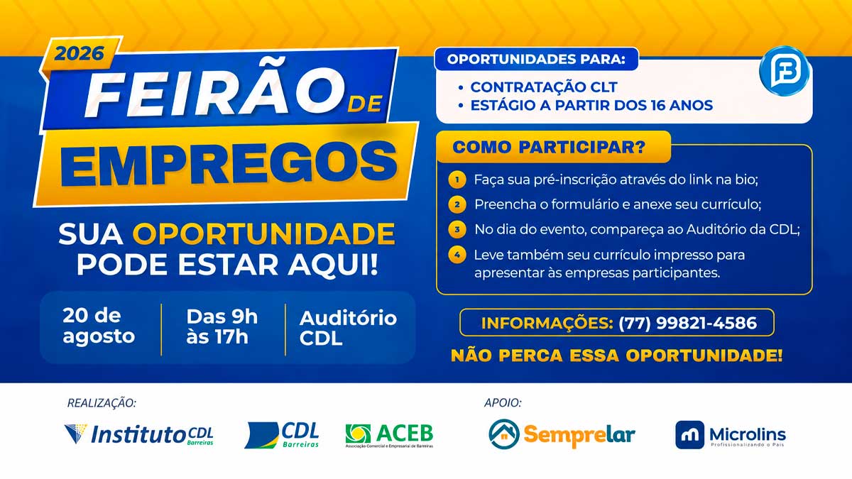 Barreiras realiza Feirão de Empregos com oportunidades de contratação e estágio