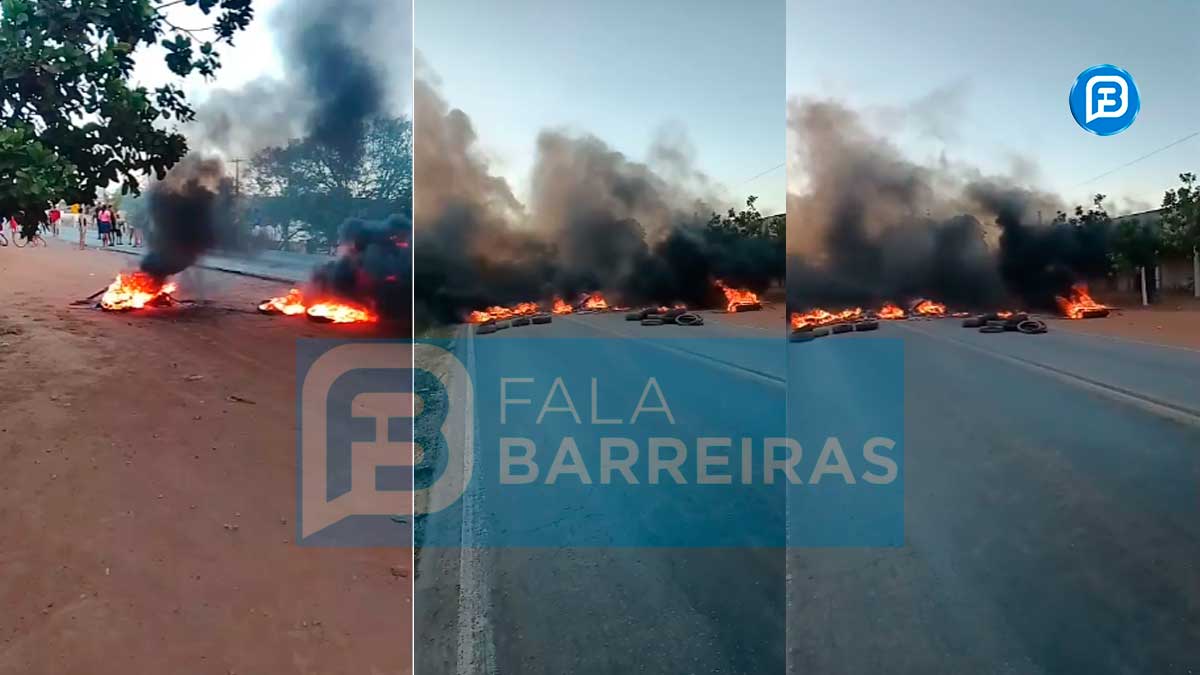 Riachão das Neves tem BR-135 bloqueada em protesto por água