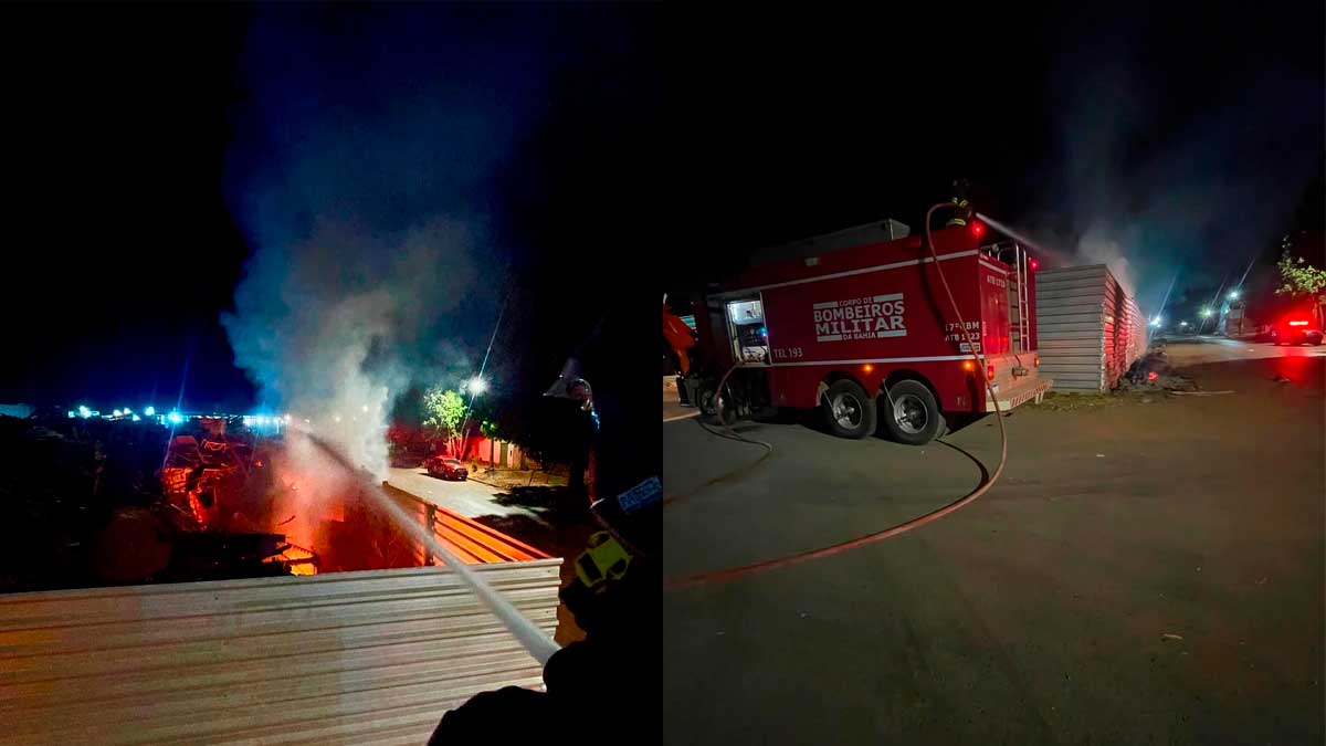 Incêndio atinge depósito de materiais recicláveis durante a madrugada em LEM
