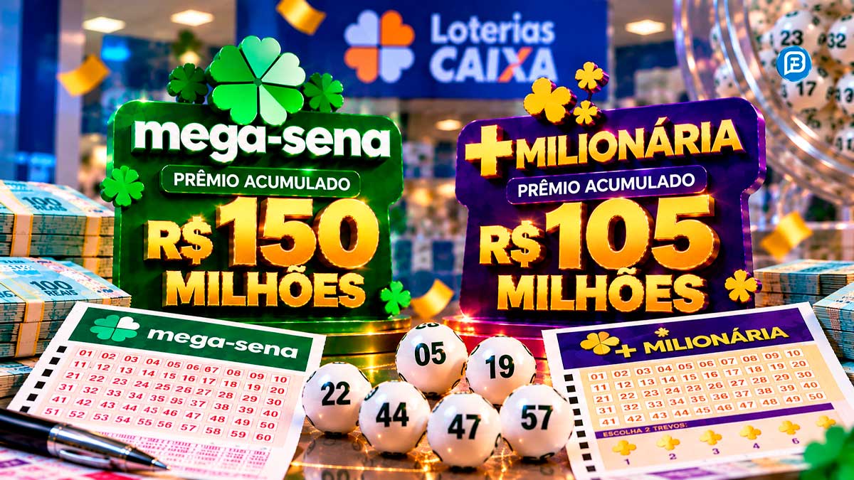 Mega-Sena e +Milionária acumulam R$ 255 milhões e movimentam apostas nesta segunda