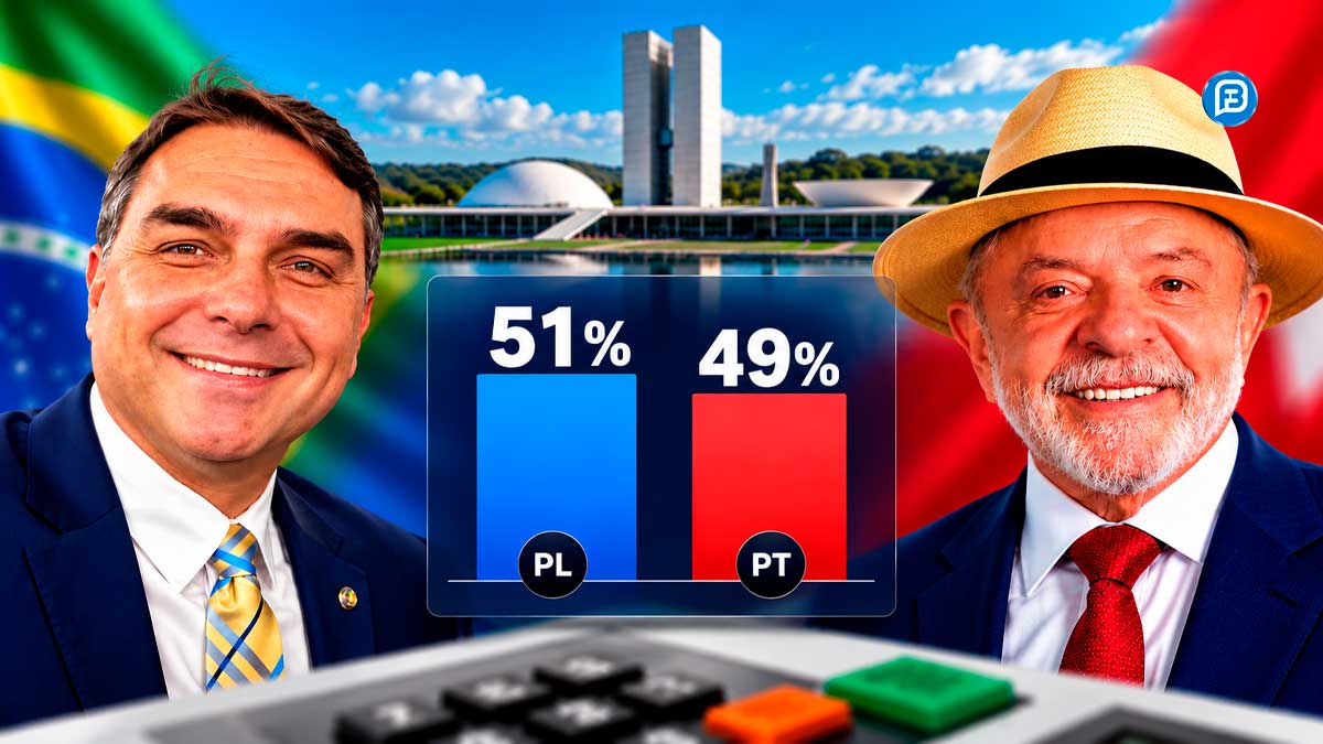 PODERDATA: Vantagem de Flávio sobre Lula cai de seis para dois pontos no segundo turno