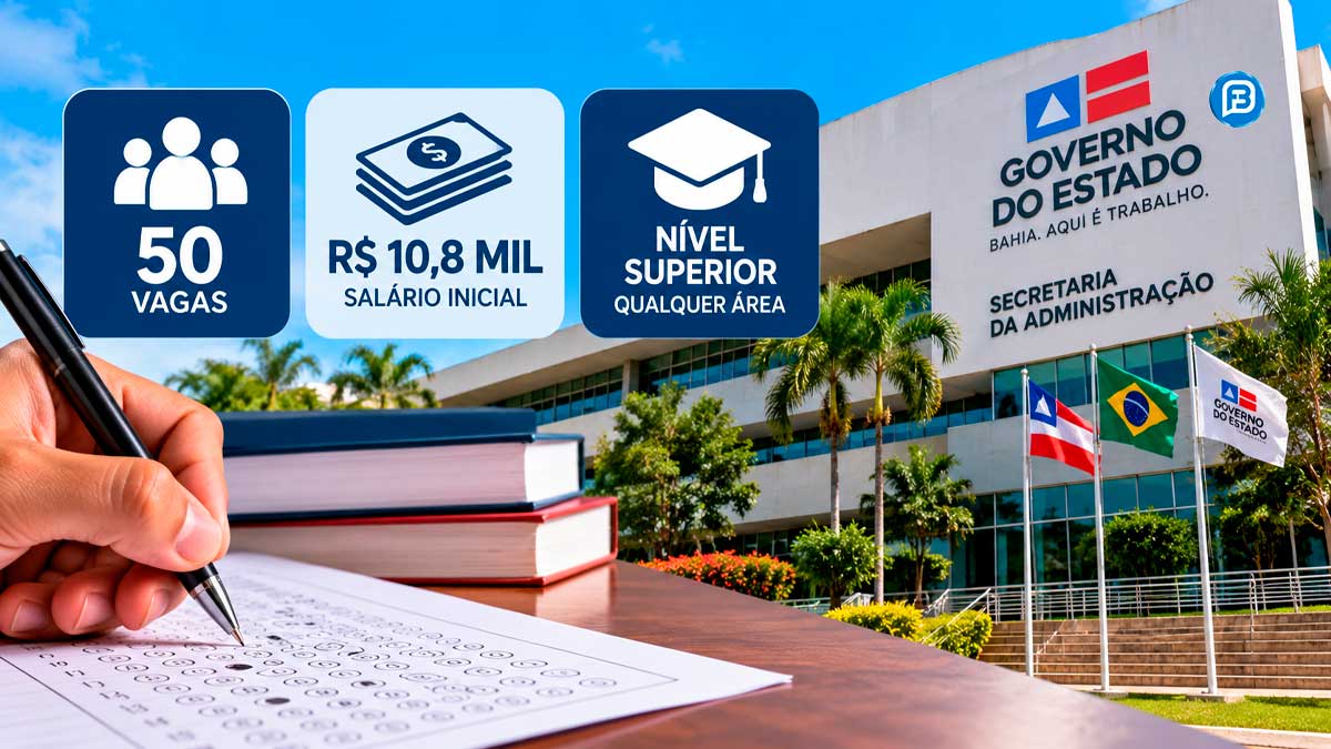 Concurso com salário de R$ 10,8 mil abre inscrições na Bahia; veja quem pode participar