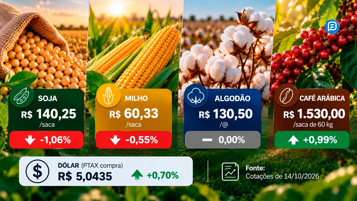 COTAÇÕES DESTA QUARTA-FEIRA: Soja e milho seguem em queda, enquanto café e dólar avançam