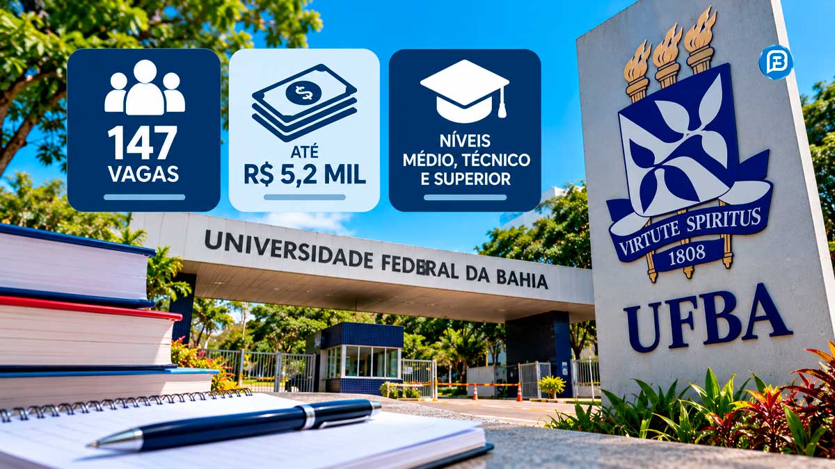 Concurso da UFBA amplia vagas para 147 e tem salários de até R$ 5,2 mil