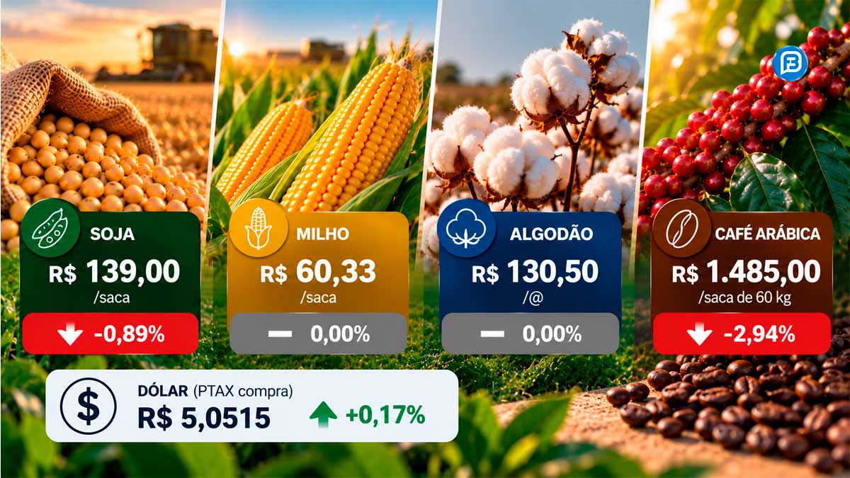 Soja cai pelo terceiro dia seguido e chega a R$ 139 no Oeste da Bahia; café recua 2,94%