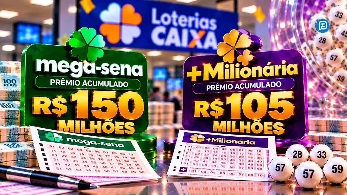 Mega-Sena de R$ 150 milhões e +Milionária de R$ 105 milhões elevam expectativa para quarta-feira